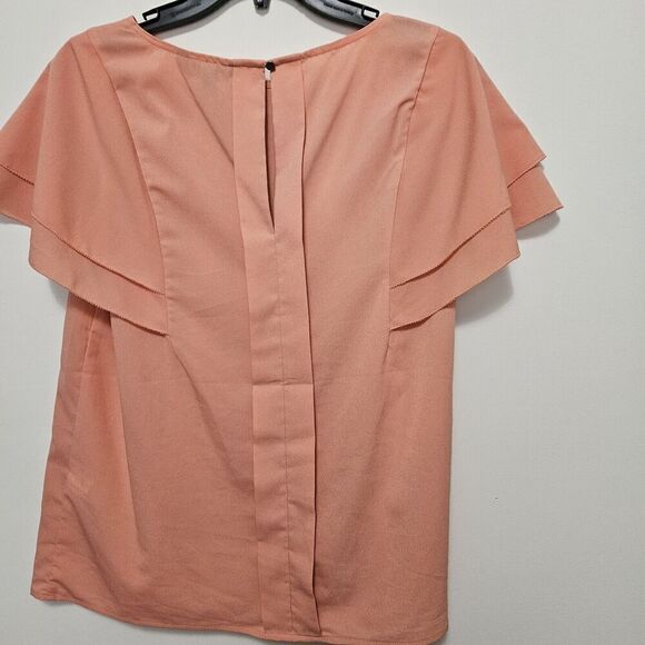 Banana Republic Peach Blouse Short Sleeve Layered Flutter Sleeves Sz S EUC - Picture 2 of 10